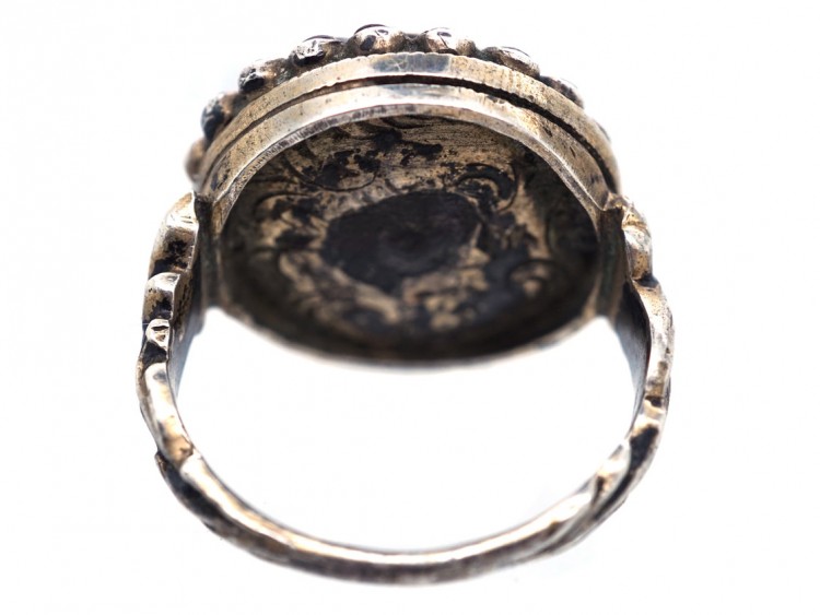 Austro-Hungarian Silver Garnet ​& Natural Pearls Cluster Ring