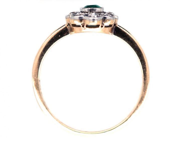 Edwardian 14ct Gold & Platinum, Emerald & Diamond Oval Cluster Ring