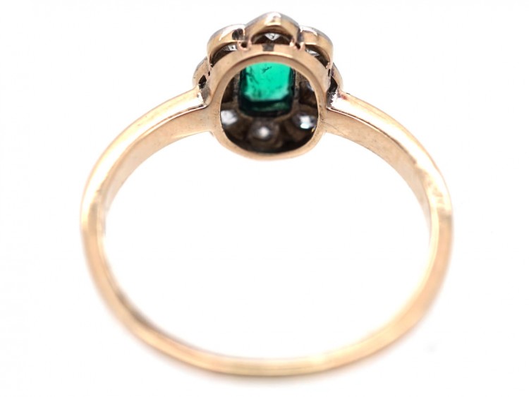 Edwardian 14ct Gold & Platinum, Emerald & Diamond Oval Cluster Ring