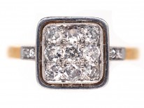 Art Deco 18ct Gold & Platinum Diamond Set Square Ring
