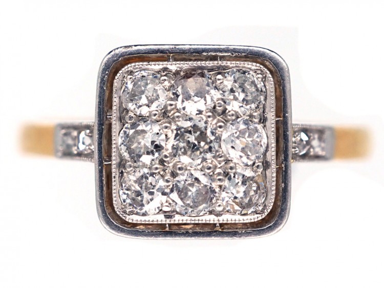 Art Deco 18ct Gold & Platinum Diamond Set Square Ring