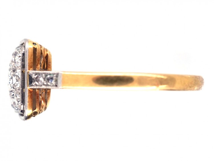Art Deco 18ct Gold & Platinum Diamond Set Square Ring