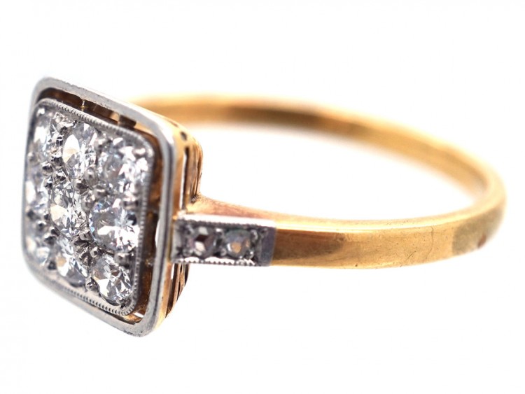 Art Deco 18ct Gold & Platinum Diamond Set Square Ring