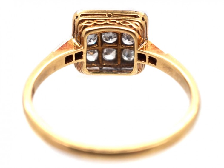 Art Deco 18ct Gold & Platinum Diamond Set Square Ring