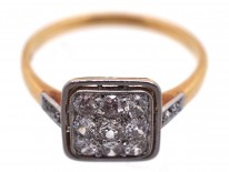 Art Deco 18ct Gold & Platinum Diamond Set Square Ring