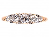 Victorian 18ct Gold Five Stone Diamond Carved Half Hoop Ring