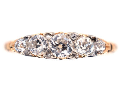 Victorian 18ct Gold Five Stone Diamond Carved Half Hoop Ring
