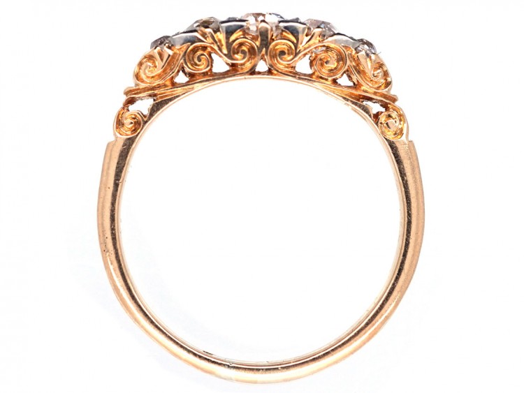 Victorian 18ct Gold Five Stone Diamond Carved Half Hoop Ring