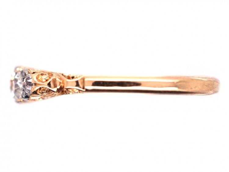Victorian 18ct Gold Five Stone Diamond Carved Half Hoop Ring