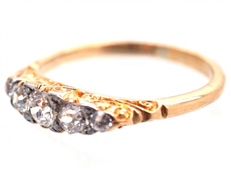 Victorian 18ct Gold Five Stone Diamond Carved Half Hoop Ring