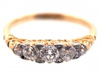 Victorian 18ct Gold Five Stone Diamond Carved Half Hoop Ring