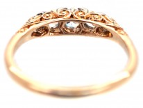 Victorian 18ct Gold Five Stone Diamond Carved Half Hoop Ring