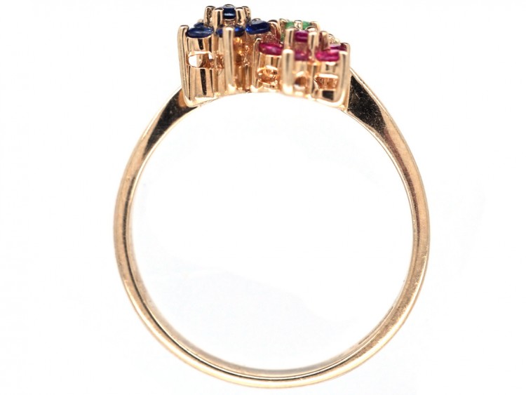 9ct Gold Peridot, Ruby & Sapphire Triple Cluster Ring
