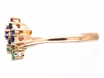 9ct Gold Peridot, Ruby & Sapphire Triple Cluster Ring