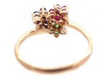 9ct Gold Peridot, Ruby & Sapphire Triple Cluster Ring