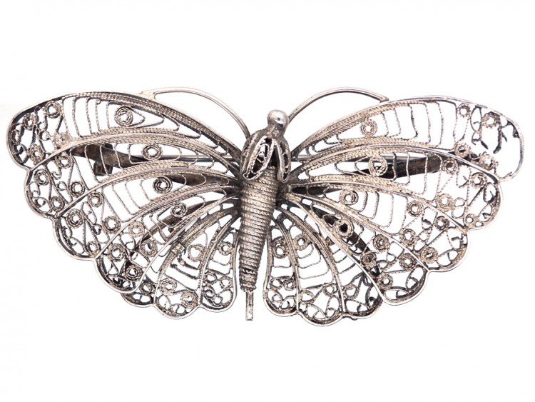 Large Silver Filigree Butterfly Brooch