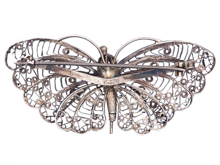 Large Silver Filigree Butterfly Brooch