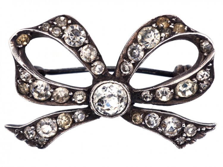 Edwardian Silver & Paste Bow Brooch