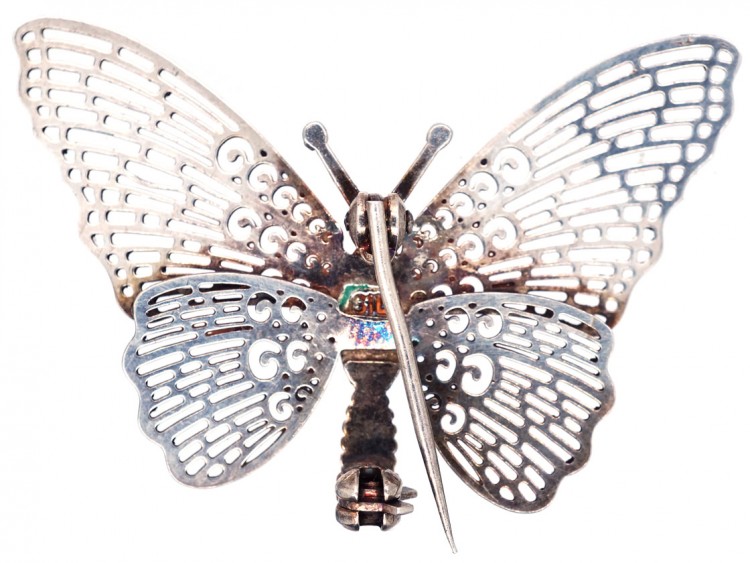 Silver Pierced Work Butterfly Brooch