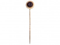 Victorian 15ct Gold , Cabochon Garnet & White Enamel Stick Pin