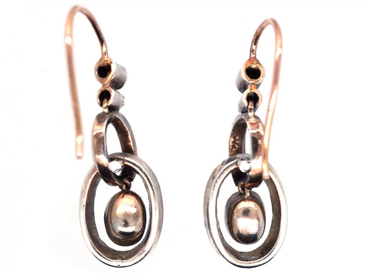 Edwardian Silver & Gold , Paste Double Loop Drop Earrings