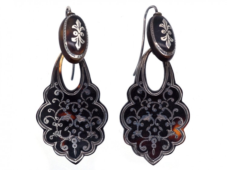 Victorian Tortoiseshell Pique Drop Earrings