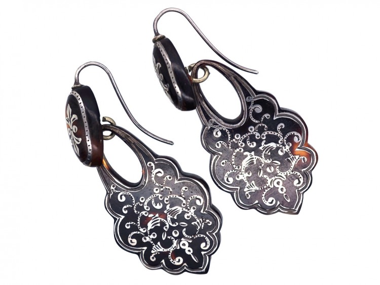 Victorian Tortoiseshell Pique Drop Earrings