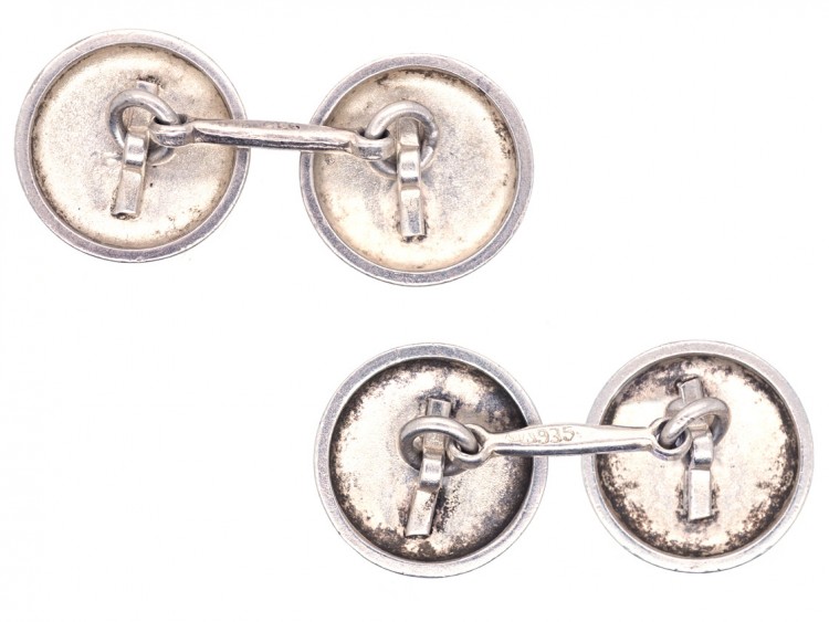 Edwardian Silver & Yellow Enamel Round Cufflinks