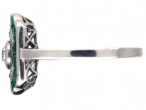 Art Deco Platinum, Emerald & Diamond Rectangular Ring