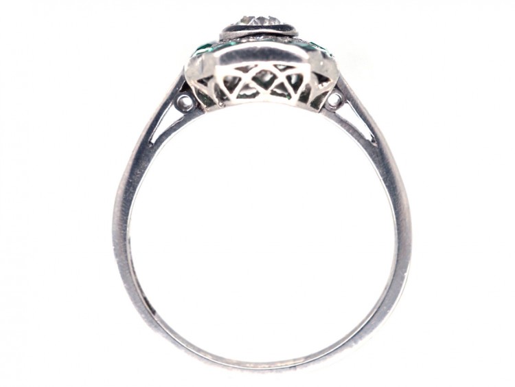 Art Deco Platinum, Emerald & Diamond Rectangular Ring