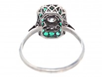 Art Deco Platinum, Emerald & Diamond Rectangular Ring