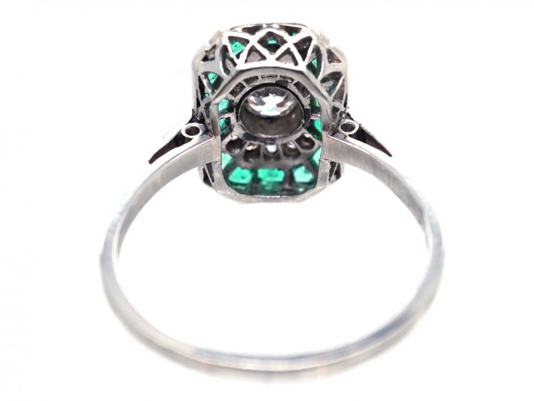 Art Deco Platinum, Emerald & Diamond Rectangular Ring