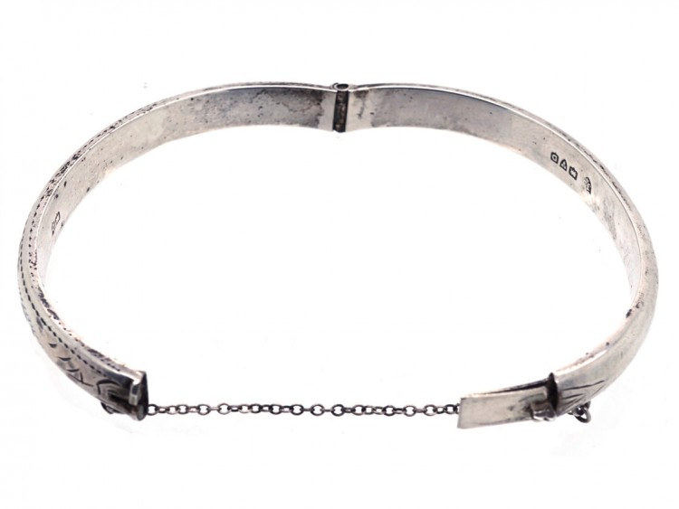 Narrow Silver Engraved Bangle