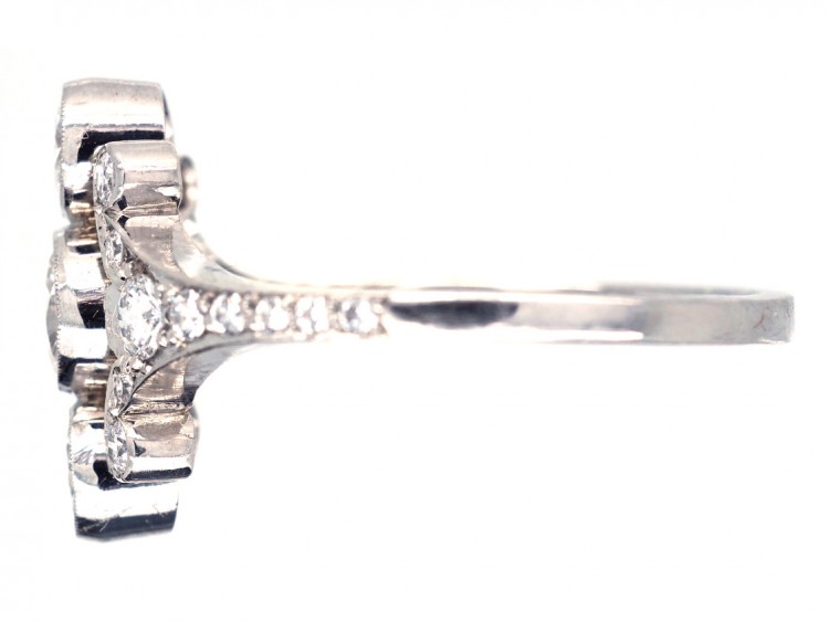 Diamond Three Stone Ring with Diamond Foliate Shoulders