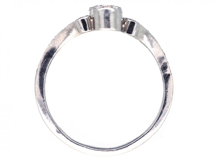 Diamond Three Stone Ring with Diamond Foliate Shoulders