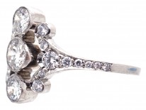 Diamond Three Stone Ring with Diamond Foliate Shoulders