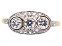 Art Deco Three Stone Diamond Ring with Rose Diamond Detail