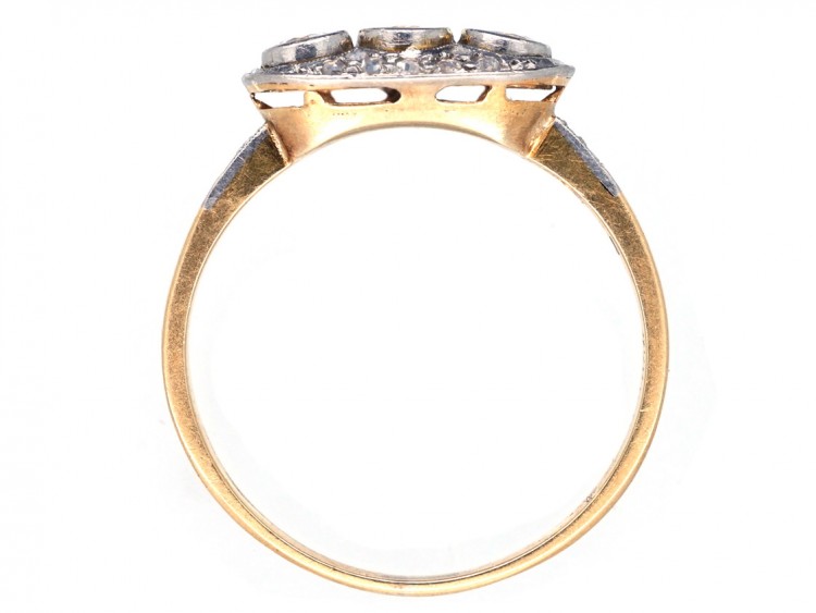 Art Deco Three Stone Diamond Ring with Rose Diamond Detail