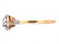 Art Deco Three Stone Diamond Ring with Rose Diamond Detail