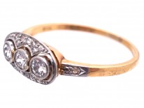 Art Deco Three Stone Diamond Ring with Rose Diamond Detail