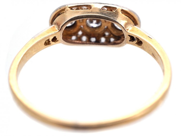 Art Deco Three Stone Diamond Ring with Rose Diamond Detail