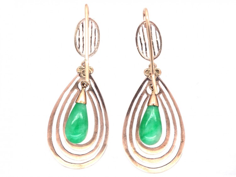 Art Deco Gold & Jade Drop Earrings