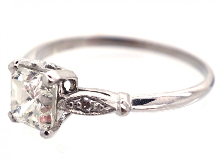Radiant Cut Diamond Ring with Diamond Shoulders