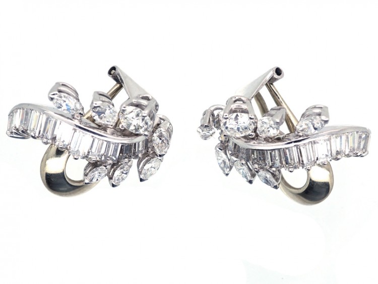 Diamond Clip & Post Leaf Design Earrings