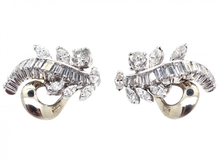 Diamond Clip & Post Leaf Design Earrings