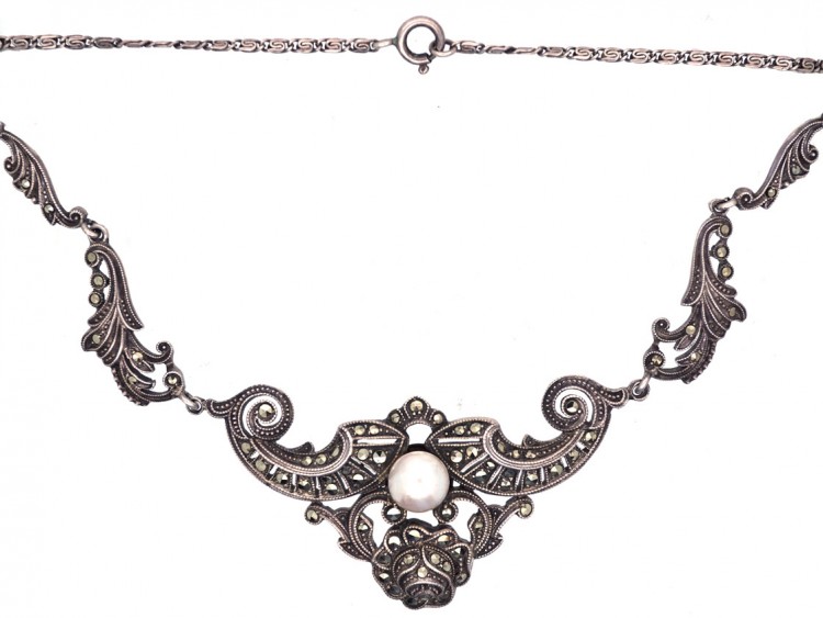 Art Deco Silver & Marcasite Foliate Necklace