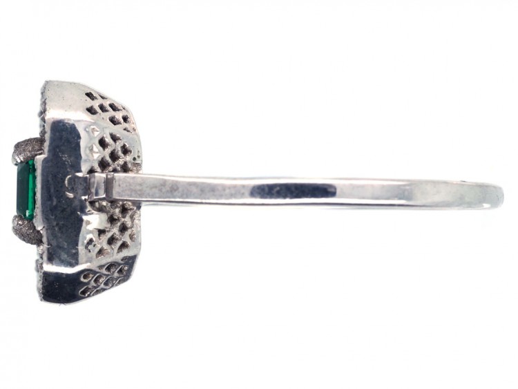 18ct White Gold, Emerald & Diamond Square Ring