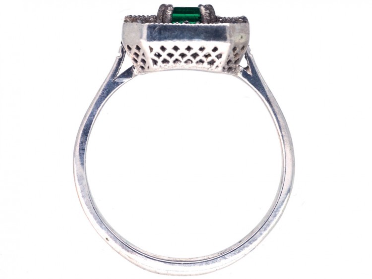 18ct White Gold, Emerald & Diamond Square Ring