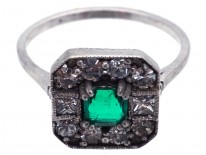 18ct White Gold, Emerald & Diamond Square Ring