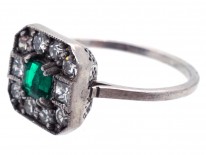 18ct White Gold, Emerald & Diamond Square Ring